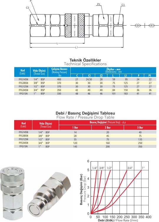 FFG1SN 1” BSP Hidrolik Düz Alınlı Otomatik Rekor -Takım- 330 Bar