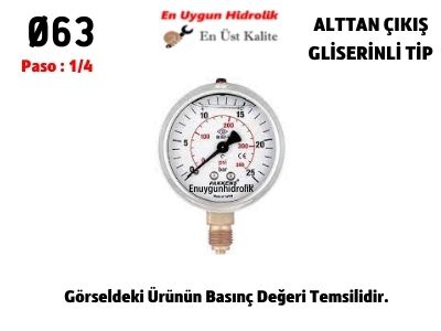 Ø63 2,5 Bar ALTTAN ÇIKIŞLI GLİSERİNLİ MANOMETRE