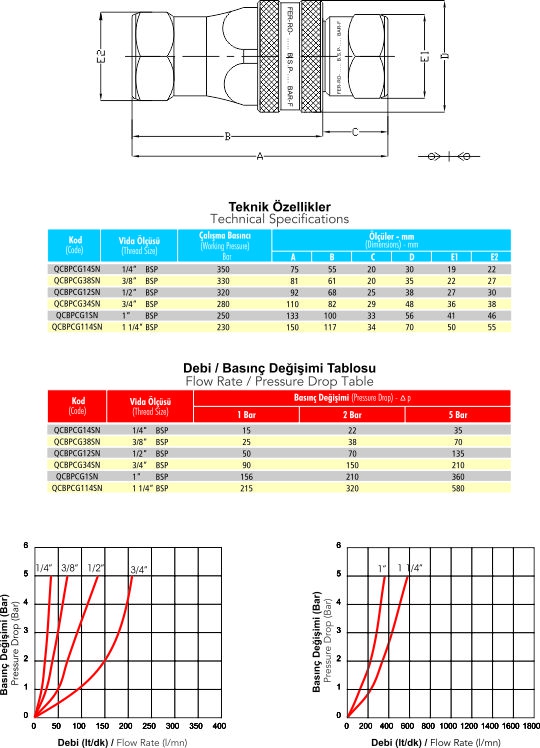 QCBPCG14SN 1/4” BSP Hidrolik Otomatik Rekor. Takım (Plastik Kapaklı) -Mavi- 350 Bar