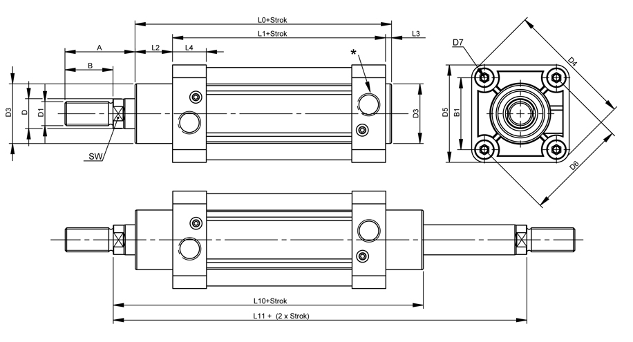 32x250 PAG Serisi CETOP Alüminyum Profil Gövdeli Pnömatik Silindir ( PEMAKS )