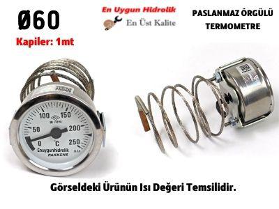 Ø60  0-350 °C  Arkadan Bağlantılı Pano Tip Gazlı Termometre 1mt Paslanmaz Örgülü