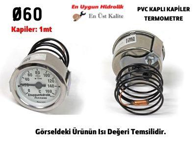 Ø60  0-160 °C  Arkadan Bağlantılı Pano Tip Gazlı Termometre 1mt Pvc Kaplı Kapiler Boyu